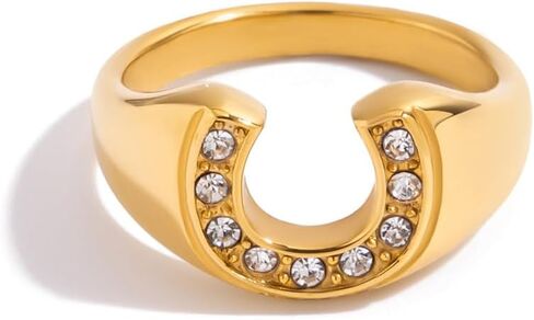 Dainty CZ Horseshoe Stacking Ring for Women Men Stainless Steel Gold-Tone Chunky Sparkly Crystal U-Shaped Statement Knuckle Middle Tail Thumb Finger Band Rings Comfort Fit Trendy Jewelry Size 6/7/8 in Saudi Arabia