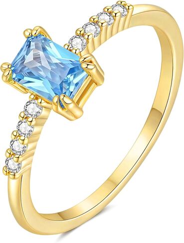 YeGieonr Birthstone Stackable Rings for Women Dainty Gold Rings with Baguette Cubic Zirconia, Non Tarnish Thin Band Ring, 14k Gold Plated Pinky Rings Jewelry Gift in Saudi Arabia