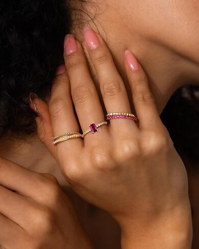 YeGieonr Birthstone Stackable Rings for Women Dainty Gold Rings with Baguette Cubic Zirconia, Non Tarnish Thin Band Ring, 14k Gold Plated Pinky Rings Jewelry Gift in Saudi Arabia