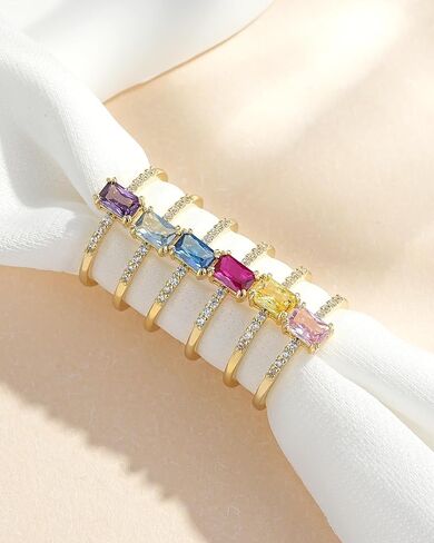 YeGieonr Birthstone Stackable Rings for Women Dainty Gold Rings with Baguette Cubic Zirconia, Non Tarnish Thin Band Ring, 14k Gold Plated Pinky Rings Jewelry Gift in Saudi Arabia