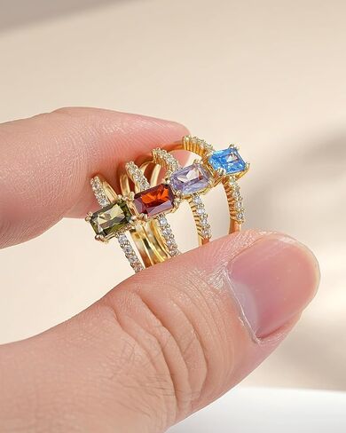 YeGieonr Birthstone Stackable Rings for Women Dainty Gold Rings with Baguette Cubic Zirconia, Non Tarnish Thin Band Ring, 14k Gold Plated Pinky Rings Jewelry Gift in Saudi Arabia