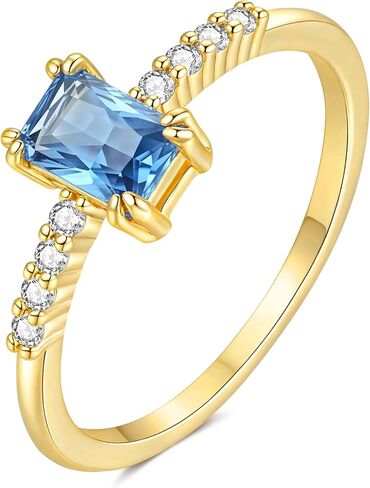 YeGieonr Birthstone Stackable Rings for Women Dainty Gold Rings with Baguette Cubic Zirconia, Non Tarnish Thin Band Ring, 14k Gold Plated Pinky Rings Jewelry Gift in Saudi Arabia