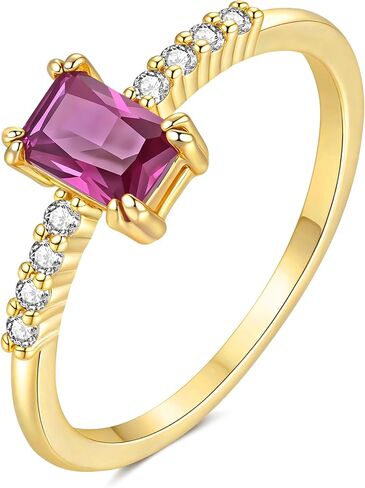 YeGieonr Birthstone Stackable Rings for Women Dainty Gold Rings with Baguette Cubic Zirconia, Non Tarnish Thin Band Ring, 14k Gold Plated Pinky Rings Jewelry Gift in Saudi Arabia