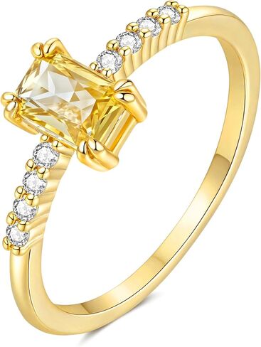 YeGieonr Birthstone Stackable Rings for Women Dainty Gold Rings with Baguette Cubic Zirconia, Non Tarnish Thin Band Ring, 14k Gold Plated Pinky Rings Jewelry Gift in Saudi Arabia