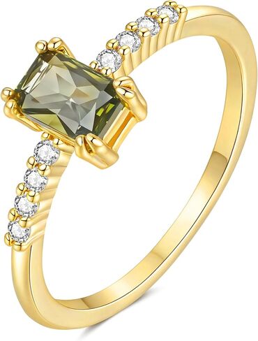 YeGieonr Birthstone Stackable Rings for Women Dainty Gold Rings with Baguette Cubic Zirconia, Non Tarnish Thin Band Ring, 14k Gold Plated Pinky Rings Jewelry Gift in Saudi Arabia