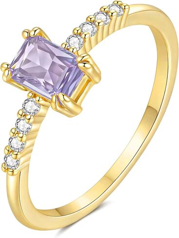 YeGieonr Birthstone Stackable Rings for Women Dainty Gold Rings with Baguette Cubic Zirconia, Non Tarnish Thin Band Ring, 14k Gold Plated Pinky Rings Jewelry Gift in Saudi Arabia