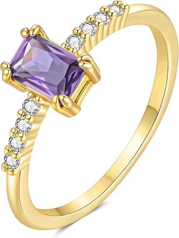 YeGieonr Birthstone Stackable Rings for Women Dainty Gold Rings with Baguette Cubic Zirconia, Non Tarnish Thin Band Ring, 14k Gold Plated Pinky Rings Jewelry Gift in Saudi Arabia