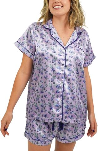 DSORVICD Women Holiday Christmas Pajama Set Long Sleeve Button Down Shirt and Shorts Silk Pj Set 2 Piece Xmas Jammies in Saudi Arabia