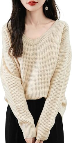 Chanyarn Women's 100% Merino Wool Sweater 2025 Fall Winter Casual V Neck Long Sleeve Waffles Knit Sweater Pullover in Saudi Arabia