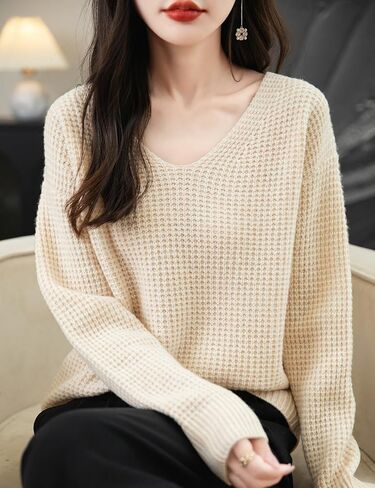 Chanyarn Women's 100% Merino Wool Sweater 2025 Fall Winter Casual V Neck Long Sleeve Waffles Knit Sweater Pullover in Saudi Arabia