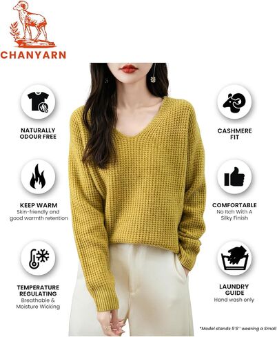 Chanyarn Women's 100% Merino Wool Sweater 2025 Fall Winter Casual V Neck Long Sleeve Waffles Knit Sweater Pullover in Saudi Arabia