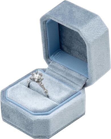 حامل صندوق حلقي صغير مخملي واحد لاقتراح الخطوبة وعيد الميلاد والزفاف (أزرق محيطي فاتح) in Kuwait