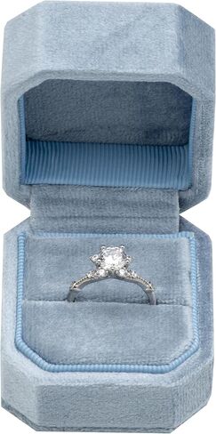 حامل صندوق حلقي صغير مخملي واحد لاقتراح الخطوبة وعيد الميلاد والزفاف (أزرق محيطي فاتح) in Kuwait