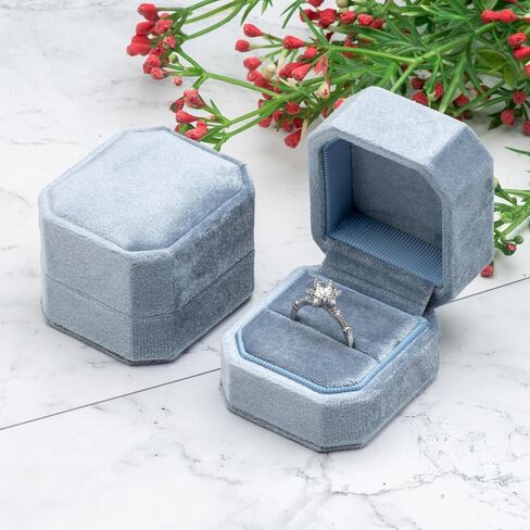 حامل صندوق حلقي صغير مخملي واحد لاقتراح الخطوبة وعيد الميلاد والزفاف (أزرق محيطي فاتح) in Kuwait
