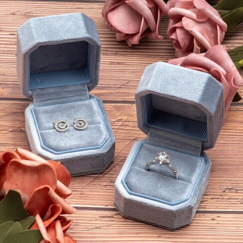 حامل صندوق حلقي صغير مخملي واحد لاقتراح الخطوبة وعيد الميلاد والزفاف (أزرق محيطي فاتح) in Kuwait