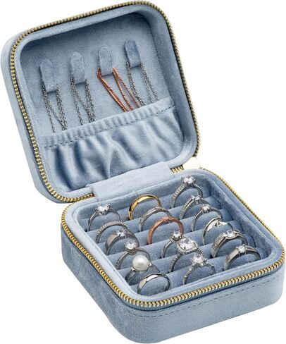 صينية عرض منظم مجوهرات مخملية متعددة المربعات مع سحاب حولها، حافظة حامل أقراط لحفلات الزفاف وأعياد الميلاد وعيد الحب (أزرق محيطي فاتح) in Kuwait