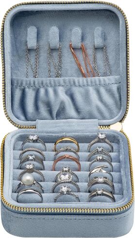 صينية عرض منظم مجوهرات مخملية متعددة المربعات مع سحاب حولها، حافظة حامل أقراط لحفلات الزفاف وأعياد الميلاد وعيد الحب (أزرق محيطي فاتح) in Kuwait