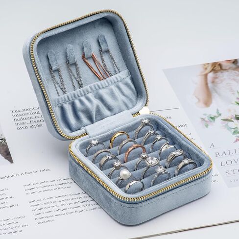 صينية عرض منظم مجوهرات مخملية متعددة المربعات مع سحاب حولها، حافظة حامل أقراط لحفلات الزفاف وأعياد الميلاد وعيد الحب (أزرق محيطي فاتح) in Kuwait