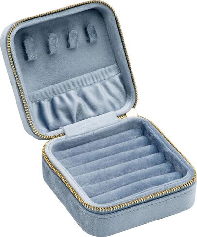 صينية عرض منظم مجوهرات مخملية متعددة المربعات مع سحاب حولها، حافظة حامل أقراط لحفلات الزفاف وأعياد الميلاد وعيد الحب (أزرق محيطي فاتح) in Kuwait