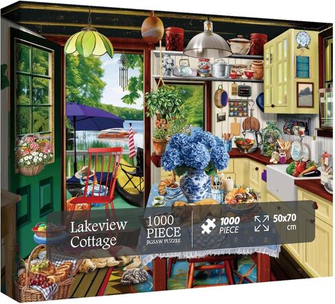 Winter Book Nook Puzzle 1000 Piece for Adult, Cozy Cabin Northern Lights Jigsaw Puzzle, Cat Animals Puzzles in Kuwait