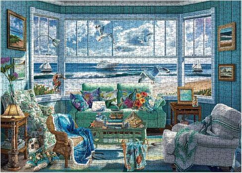 Winter Book Nook Puzzle 1000 Piece for Adult, Cozy Cabin Northern Lights Jigsaw Puzzle, Cat Animals Puzzles in Kuwait