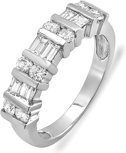 Dazzlingrock Collection 1.00 Cttw 14k Round & Baguette Diamond Womens Anniversary Wedding Ring Band, Solid White Gold in Saudi Arabia