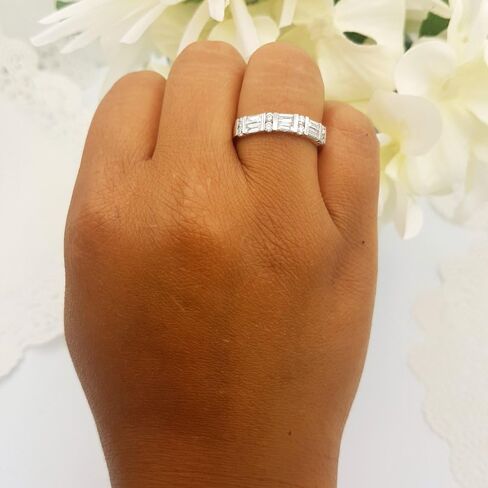 Dazzlingrock Collection 1.00 Cttw 14k Round & Baguette Diamond Womens Anniversary Wedding Ring Band, Solid White Gold in Saudi Arabia