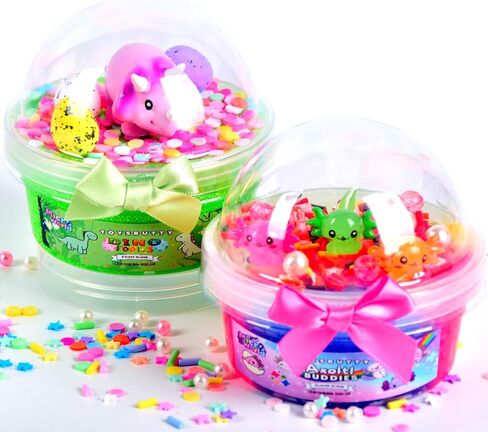 Finoclay Butter Slime kit, MicroWorld 2 Pack Clear & Fluffy Slime for Kids, Unicorn Mermaid Theme Party Favors with 6 Slime add ins, Unicorn Kids Toy Birthday Gifts for Girls Age 8-12 in Kuwait