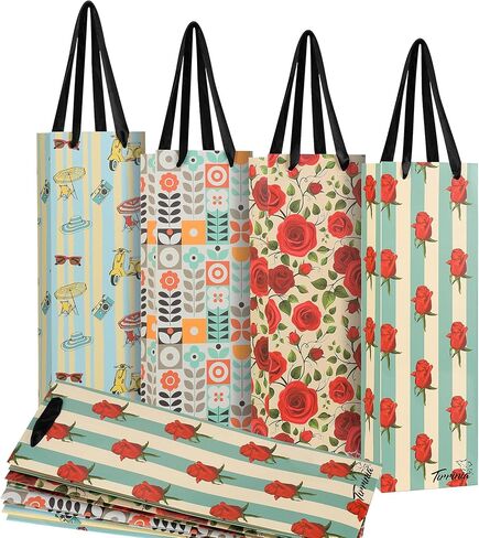 Tirrinia Wine Gift Bags-12pcs Wine Bottle Gift Bags in 4 Designs, Wine Gift Bags for Wine Bottles Gifts at Business Parties, Birthdays, Father's Day, Mother's Day, Graduations, Holidays, Christmas in Kuwait