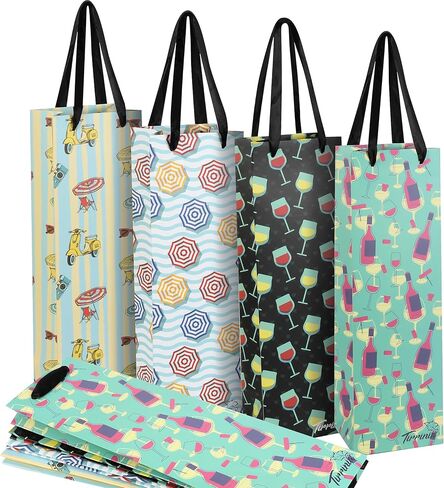 Tirrinia Wine Gift Bags-12pcs Wine Bottle Gift Bags in 4 Designs, Wine Gift Bags for Wine Bottles Gifts at Business Parties, Birthdays, Father's Day, Mother's Day, Graduations, Holidays, Christmas in Kuwait