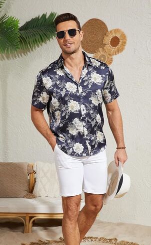 Men’s Hawaiian Shirt Short Sleeve Floral Button Down Casual Beach Vacation Party Shirt in Saudi Arabia