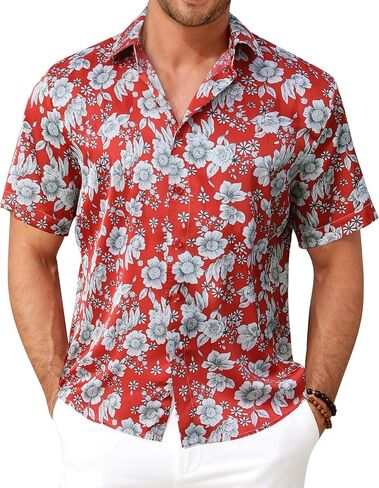 Men’s Hawaiian Shirt Short Sleeve Floral Button Down Casual Beach Vacation Party Shirt in Saudi Arabia