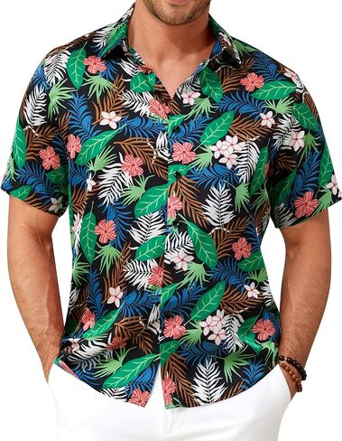 Men’s Hawaiian Shirt Short Sleeve Floral Button Down Casual Beach Vacation Party Shirt in Saudi Arabia