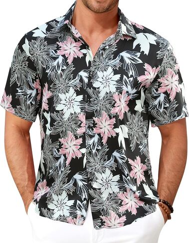 Men’s Hawaiian Shirt Short Sleeve Floral Button Down Casual Beach Vacation Party Shirt in Saudi Arabia