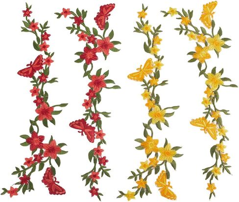 GORGECRAFT 4PCS Embroidered Butterfly Decorative Patches and Flowers Floral Iron on Patches Sew on Embroidery Patches Applique for Clothes Jackets Jeans Neckline Embellishment Trimming (Sky Blue) in Saudi Arabia