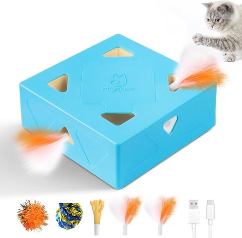 Migipaws Automatic Whack A Mole Plus Cat Toys 3 n1 Interactive Pounce Mystery Under PopSkin 12 Holes Cardboard Kitten Toys for Indoor Rechargable 8 Accessories(Yellow) in Kuwait