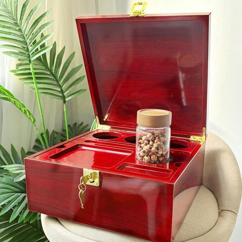 Large Wooden Box Decorative Storage Box with Lock & Accessories - Premium Stash Box with 2 Glass Jar, Brushes,Tubes,Keepsake Memory Treasure Box for DIY Crafts Photo Storage Gifts Birthday Christmas in Saudi Arabia