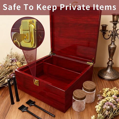 Large Wooden Box Decorative Storage Box with Lock & Accessories - Premium Stash Box with 2 Glass Jar, Brushes,Tubes,Keepsake Memory Treasure Box for DIY Crafts Photo Storage Gifts Birthday Christmas in Saudi Arabia