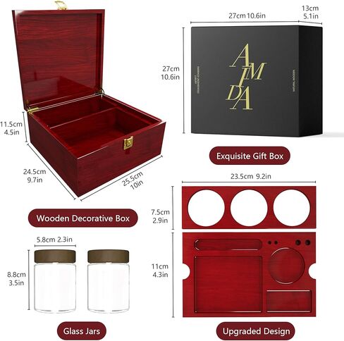 Large Wooden Box Decorative Storage Box with Lock & Accessories - Premium Stash Box with 2 Glass Jar, Brushes,Tubes,Keepsake Memory Treasure Box for DIY Crafts Photo Storage Gifts Birthday Christmas in Saudi Arabia