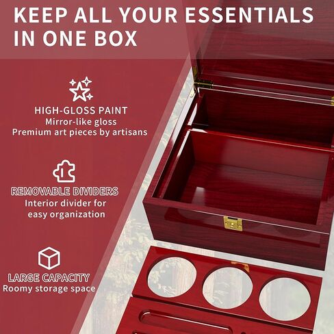 Large Wooden Box Decorative Storage Box with Lock & Accessories - Premium Stash Box with 2 Glass Jar, Brushes,Tubes,Keepsake Memory Treasure Box for DIY Crafts Photo Storage Gifts Birthday Christmas in Saudi Arabia
