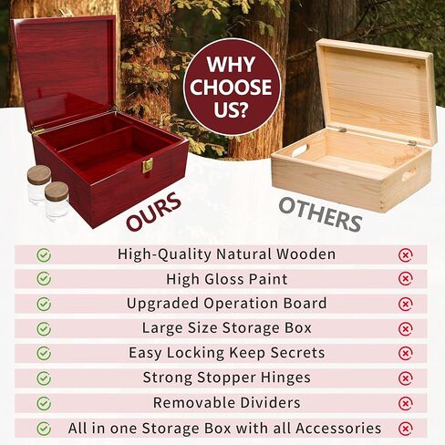 Large Wooden Box Decorative Storage Box with Lock & Accessories - Premium Stash Box with 2 Glass Jar, Brushes,Tubes,Keepsake Memory Treasure Box for DIY Crafts Photo Storage Gifts Birthday Christmas in Saudi Arabia