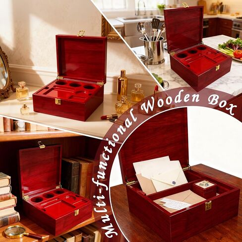 Large Wooden Box Decorative Storage Box with Lock & Accessories - Premium Stash Box with 2 Glass Jar, Brushes,Tubes,Keepsake Memory Treasure Box for DIY Crafts Photo Storage Gifts Birthday Christmas in Saudi Arabia