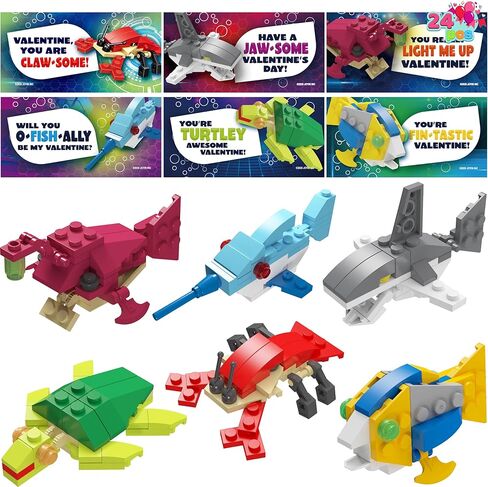 Joyin 24 حزم بطاقات عيد الحب مع لبنات بناء الديناصورات لصالح حفل ​​الهدايا ، جائزة تبادل الفصول الدراسية ، بطاقات المعايدة في عيد الحب in Kuwait