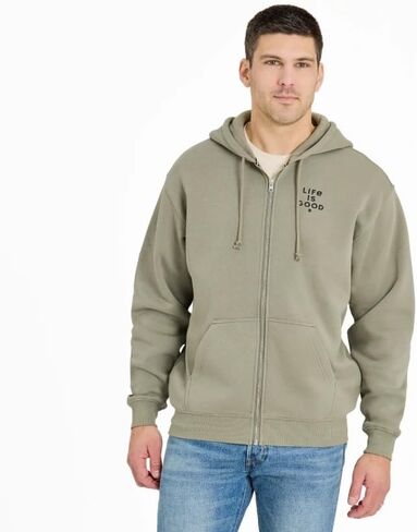 الحياة جيدة. سترة بغطاء رأس بسحاب للرجال من Crafty LIG Stacked Good Vibes Fleece، باللون الأخضر الطحلب in Saudi Arabia