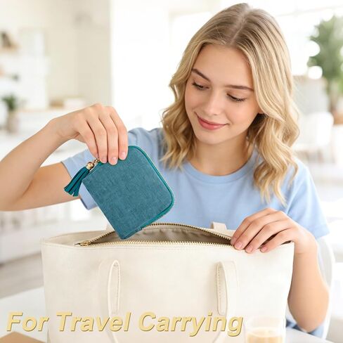 حقيبة مجوهرات صغيرة للسفر، حقائب مجوهرات ناعمة محمولة، حقيبة منظمة مع 6 جيوب، حامل تخزين مضاد للخدش للأساور والأقراط والقلادة، هدايا للنساء، أخضر الطاووس in Kuwait
