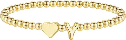 M MOOHAM Heart Initial Bracelet for Women - Dainty Gold Beaded Bracelets for Women Trendy Charm Letter A-Z Personalized Heart Jewelry Gifts in Kuwait