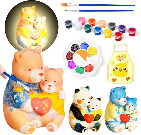 2 مجموعات جاهزة لطلاء مجموعة مصباح التماثيل الخاصة بك ، DIY 3D Garden Gnome Light Light ، Art Supplies Arts & Crafts Kit للأطفال من العمر 8-12 in Kuwait