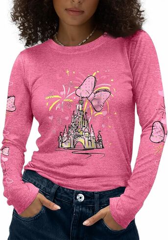 Flafens Long Sleeve Shirt for Women - Soft Crewneck Casual Graphic Fashion Clothes Tshirts Cute Outfits Vacation Tops in Saudi Arabia