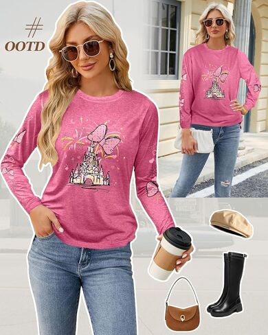 Flafens Long Sleeve Shirt for Women - Soft Crewneck Casual Graphic Fashion Clothes Tshirts Cute Outfits Vacation Tops in Saudi Arabia