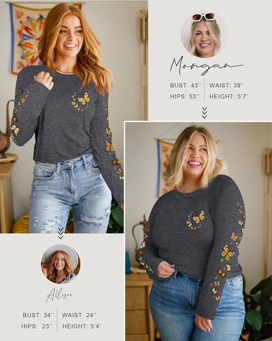 Flafens Long Sleeve Shirt for Women - Soft Crewneck Casual Graphic Fashion Clothes Tshirts Cute Outfits Vacation Tops in Saudi Arabia